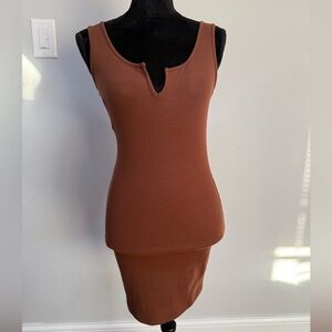 Sleeveless Ribbed Tank Dress in Rust Brown